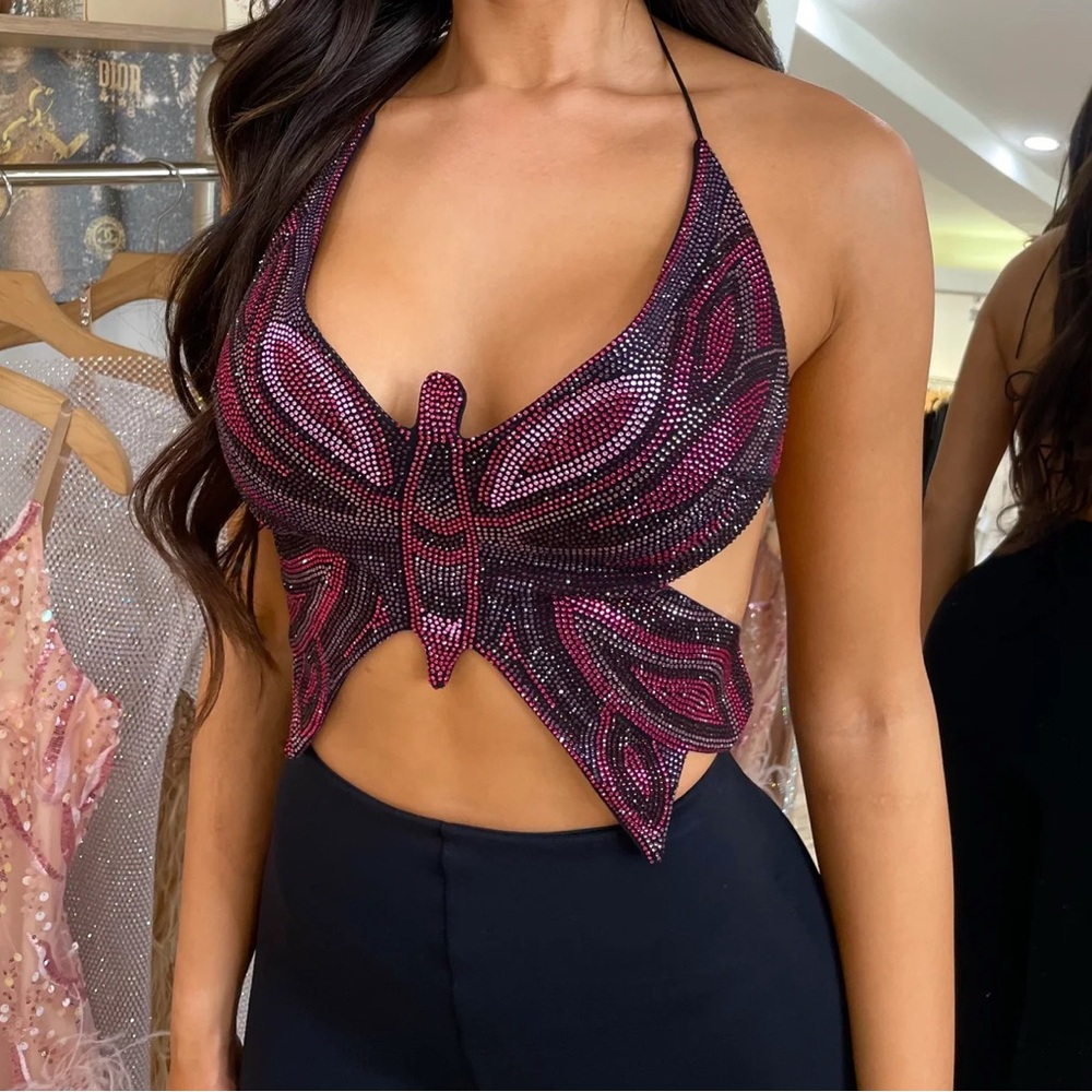 JESSICA BARA MONET RHINESTONE BUTTERFLY TOP.